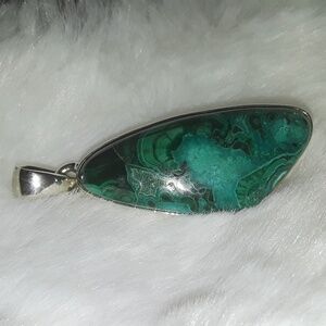 Malachite in Chrysocolla Gemstone Pendant set in solid Sterling Silver Gorgeous!